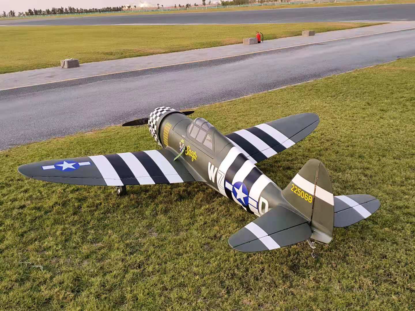 back view of 96" P-47B Razorback at the flying field