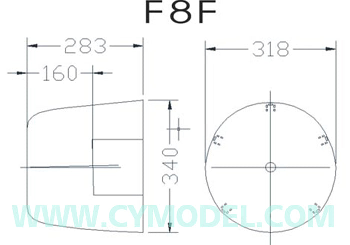 cowl measurements of 96.8" F8F Bearcat