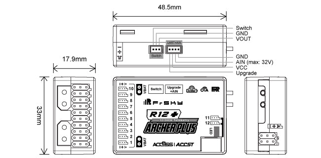 FrSky Archer Plus R12+ 12-Channel RC Receiver