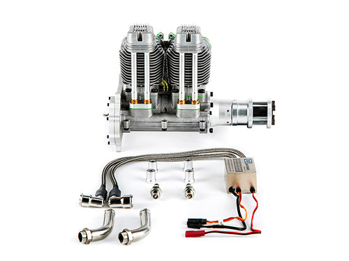 overhead view of all parts included in the purchase of NGH GF60i2 4-Stoke Gas Engine