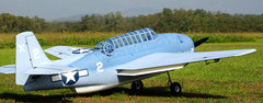 light blue 98" TBF Avenger on a grass field