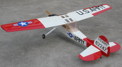 back view of the red and white 98.4" Cessna Bird Dog