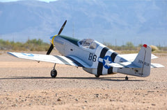 back view of 96" P-51B Mustang on a runway